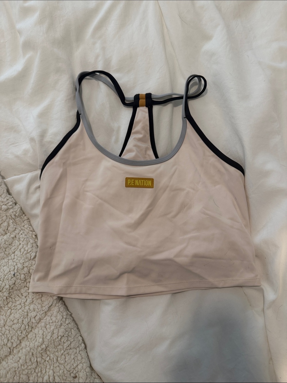 P.E Nation Light Cream Strappy Racerback Sports Bra